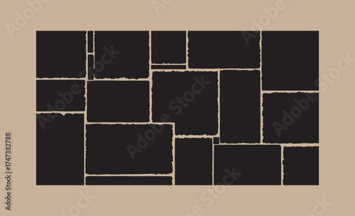 Abstract black rectangles collage on beige background