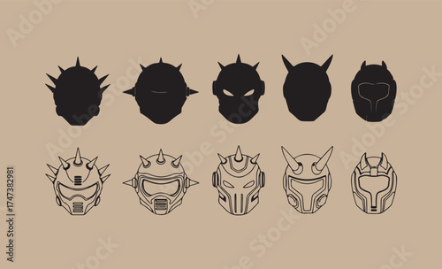 Collection of stylized robot and creature masks