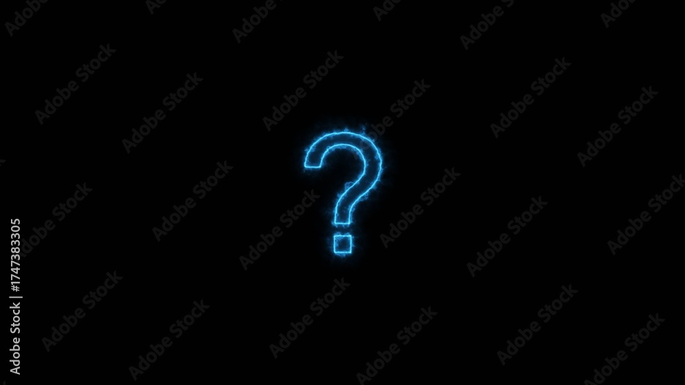 Naklejka premium Royal blue color question mark neon bright 4k illustration. Circle frame black background.