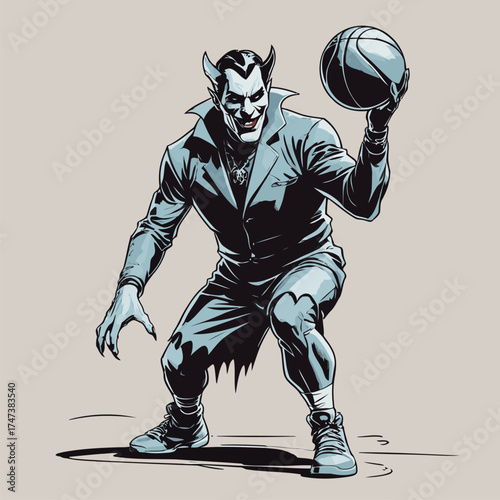 vector illustration of Dracula playing basketball