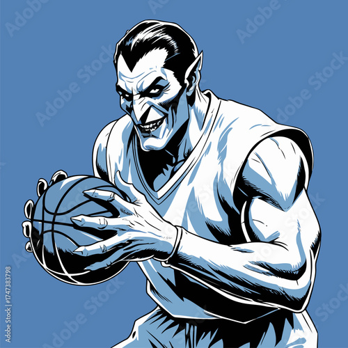 vector illustration of Dracula playing basketball
