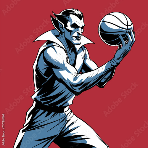 vector illustration of Dracula playing basketball
