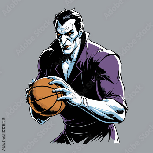 vector illustration of Dracula playing basketball