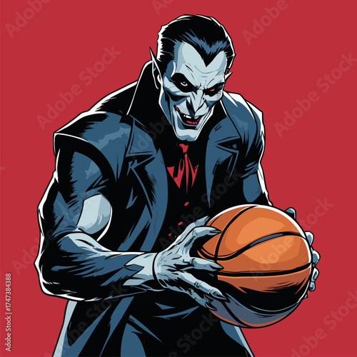vector illustration of Dracula playing basketball