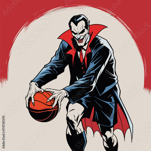 vector illustration of Dracula playing basketball