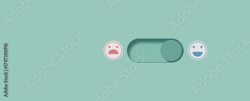 Minimalist switch button with smile face icon symbolizing positivity, optimism mindset, representing concept of turning on happiness, motivation or positive thinking, World mental health day