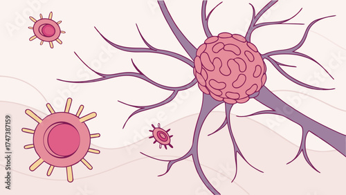 Abstract illustration of cells and neural network medical science background healthcare concept biology vector graphic.