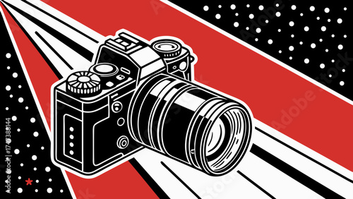 Digital Camera Illustration Photography Equipment Red and Black Design Graphic Design Element.