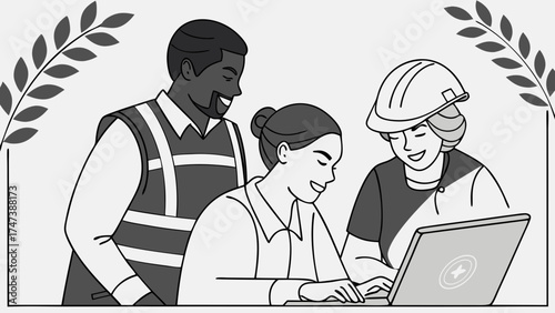 Diverse Team Collaboration on Laptop Teamwork Project Planning Success Partnership.