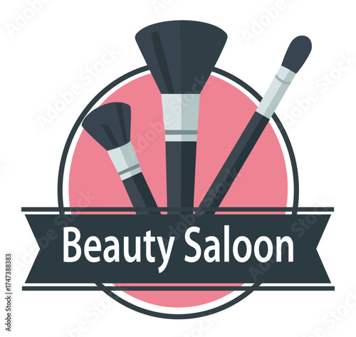 Professional makeup brushes in a round badge logo for a ladies' beauty salon, cosmetic business, or spa