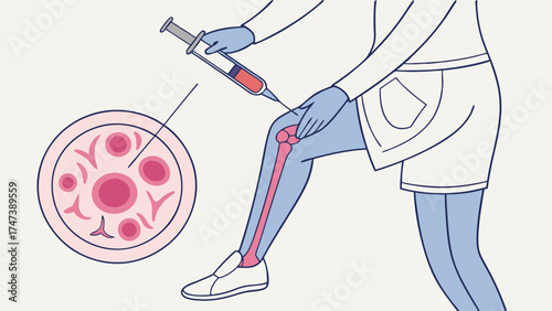 Medical Illustration Injection into Knee Joint Syringe Anatomy Healthcare Concept.