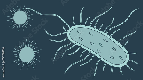 Microscopic illustration of bacteria and viruses medical science microbiology cell microorganism graphic design healthcare biology science research education illness disease infectio.