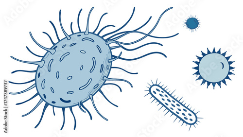 Microscopic illustration of various bacteria and viruses perfect for medical science and educational projects.