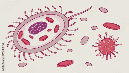 Microscopic illustration of virus and bacteria medical science healthcare cell biology microbiology infection disease illness illness prevention health medical research scientific illu.
