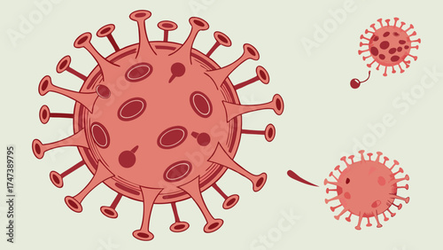 Microscopic Virus Illustration Detailed Vector Graphic of Pathogen Replication and Spread.
