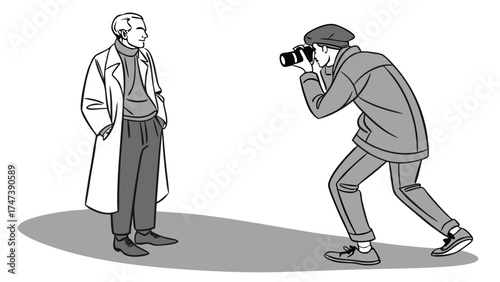 Photographer taking a picture of a person in a coat.