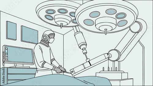 Robotic surgery medical illustration operating room surgeon healthcare technology medical equipment minimally invasive surgery futuristic medicine hospital scene precision surgery surgi.