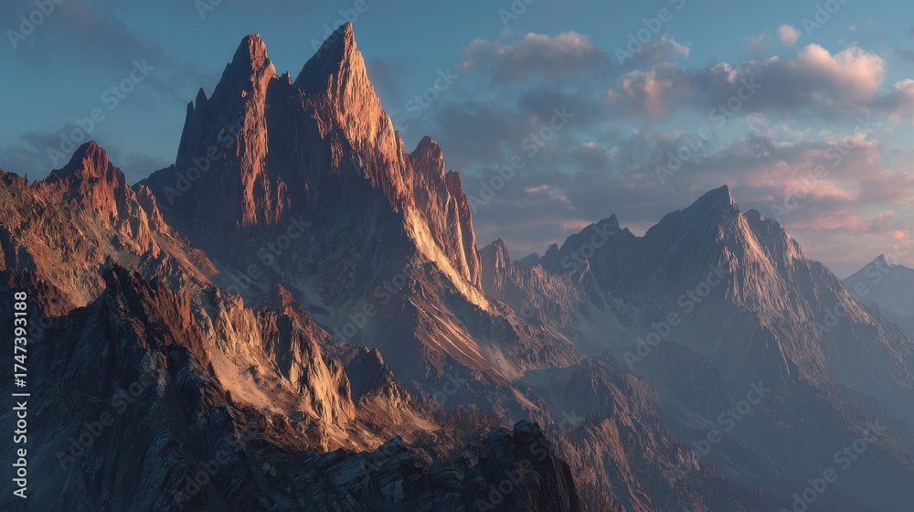 Obraz premium Majestic Alpine Peaks Under a Dramatic Sunset Sky.