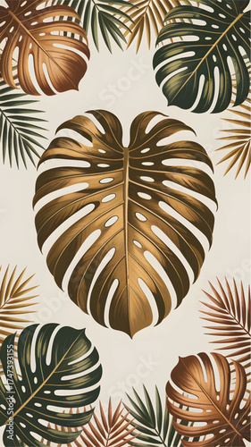 Tropical Monstera and Palm Leaves in Earth Tones monstera leaf