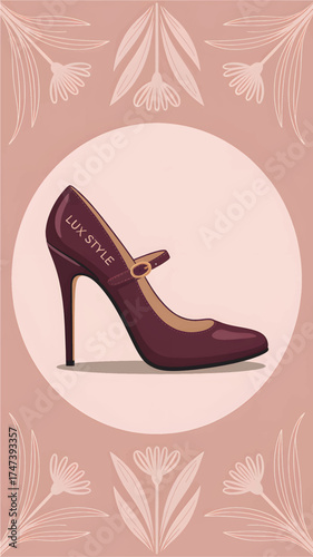 Burgundy Mary Jane high heel shoe with gold buckle