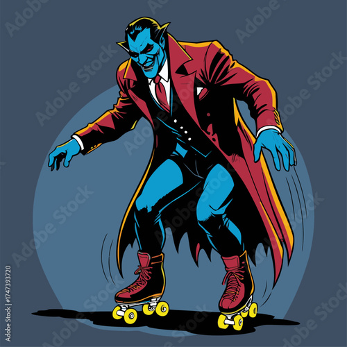illustration of Dracula rollerblading