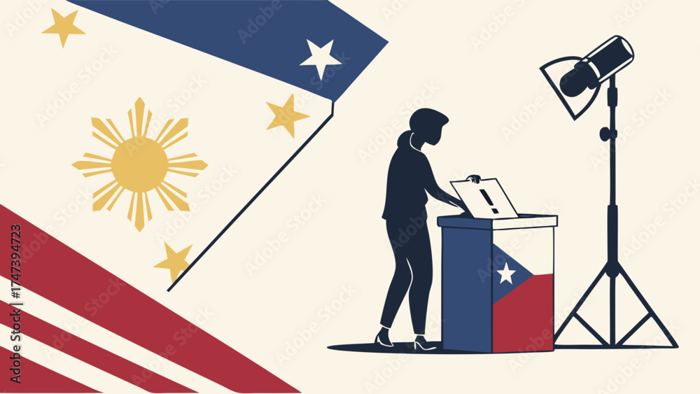 Obraz premium Voting Election Ballot Box Political Campaign Democracy Freedom Choice Vote Person Casting Ballot Silhouette Abstract Graphic Modern Minimalist Flat Design Simple Clean Illustra.