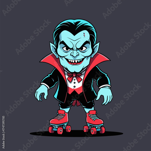 illustration of Dracula rollerblading