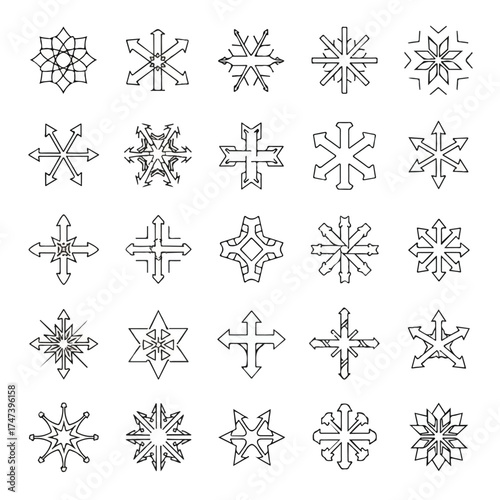 Collection of snowflakes shows intricate patterns and symmetrical shapes on white, creating a wintery and festive mood.
