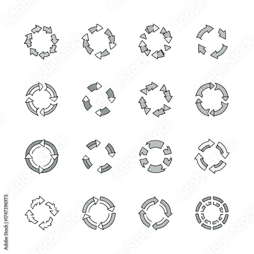 Arrows circulate in a circular motion representing recycling and renewal on a white surface, symbolizing sustainability and environmental awareness.