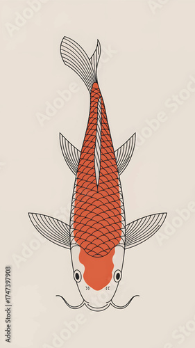 Orange Koi Fish Illustration Minimalist Style carp