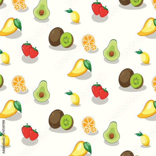 Colorful Citrus and Green Fruits Vector Pattern