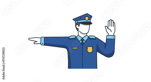 Police Officer Directing Traffic with Hand Signals, Ensuring Road Safety and Order. Suitable for educational materials, public service announcements, and civic awareness campaigns.