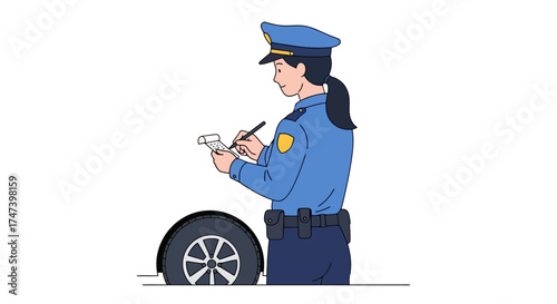 Police Officer on Duty Issuing a Traffic Ticket, Ideal for Law Enforcement Promotion, Community Safety Campaigns, or Educational Materials on Traffic Regulations