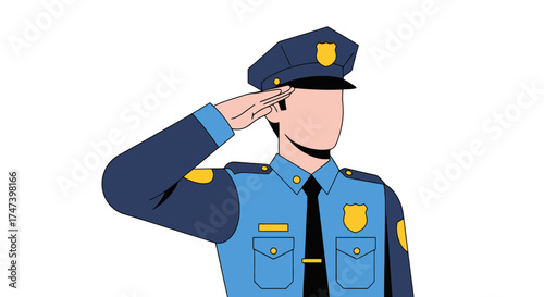 Policeman Vector Illustration in Uniform Saluting with Respect. Suitable for law enforcement agencies, educational material, and civic engagement projects.