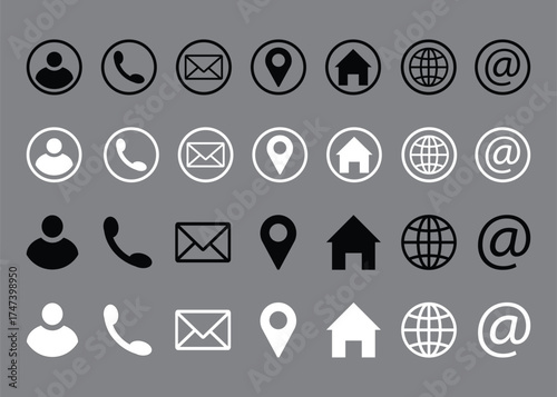 Contact and Communication Icon Set Available in Black and White Colored Clean and Minimal Style