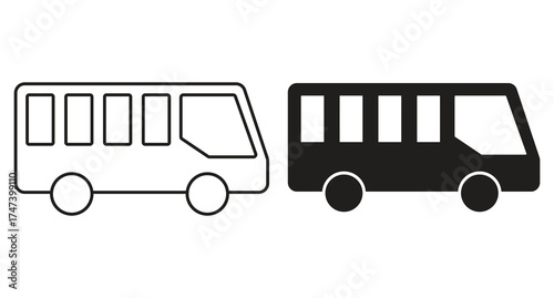 Clean line drawing of a bus ready to hit the road, trans design, modern transit, simple icon, travel concept, urban life, perfect for graphic projects