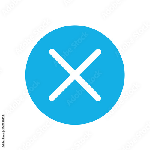 Clean blue circle with white cross symbol for error, cancel, or delete functions in apps and websites, conveying a sense of urgency and clarity