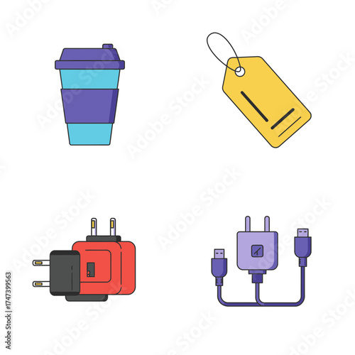 Coffee cup with electric plug and outlet – creative energy and caffeine concept illustration for morning motivation