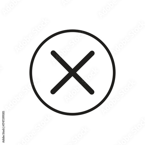 Bold black cross icon inside a simple circle for deletion or cancellation, perfect for user interface design and web elements in a modern style