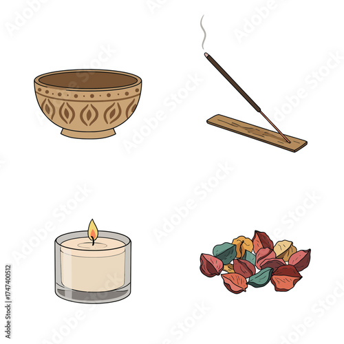 Relaxing Aromatherapy Setup with Incense Burner, Wooden Bowl, and Peaceful Home Decor