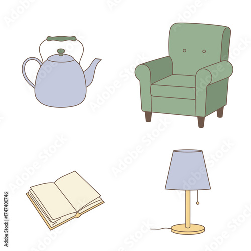 Cozy Armchair and Lamp Illustration Representing Relaxing Home Interior Design Concept