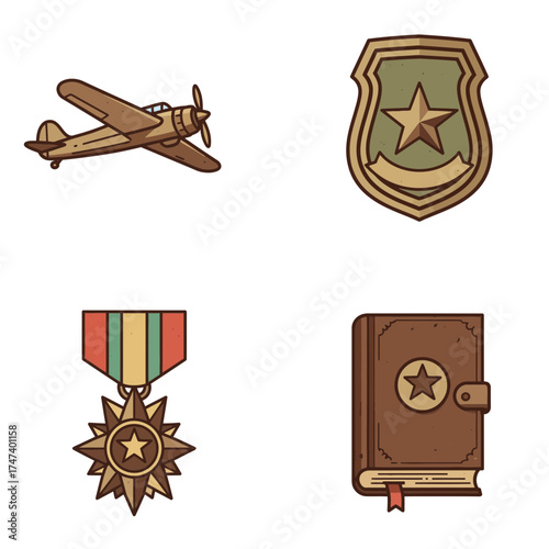 Military Badge and Medal Icon Honoring Brave Soldiers and Veterans Service Recognition