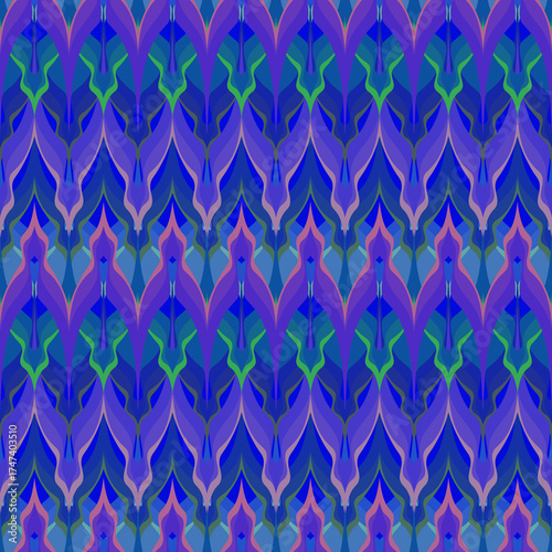 Bright blue purple multicolored abstract zigzag pattern