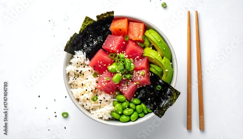 Authentic Hawaiian Ahi Poke Bowl Overhead View
