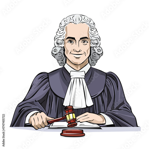 Judge in wig holds mallet