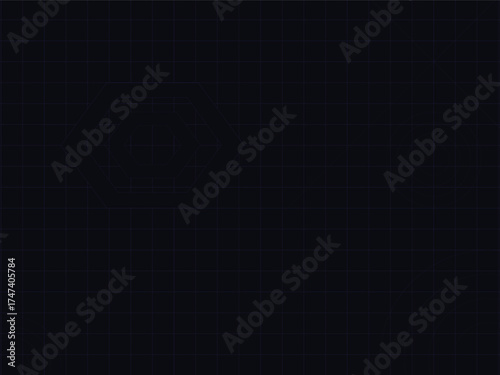 Dark Tech Grid HUD with Blue Lines, Hexagon and Radar Rings