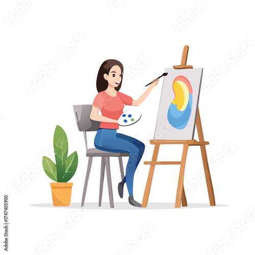 Woman artist painting a vibrant artwork