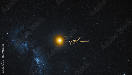 a drone with a bright searc...