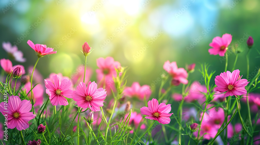 Obraz premium Gorgeous pink flowers blooming amidst lush garden greenery