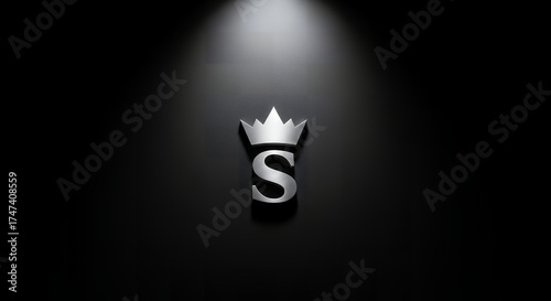 Minimalist Metallic S Crown Logo on Black Background